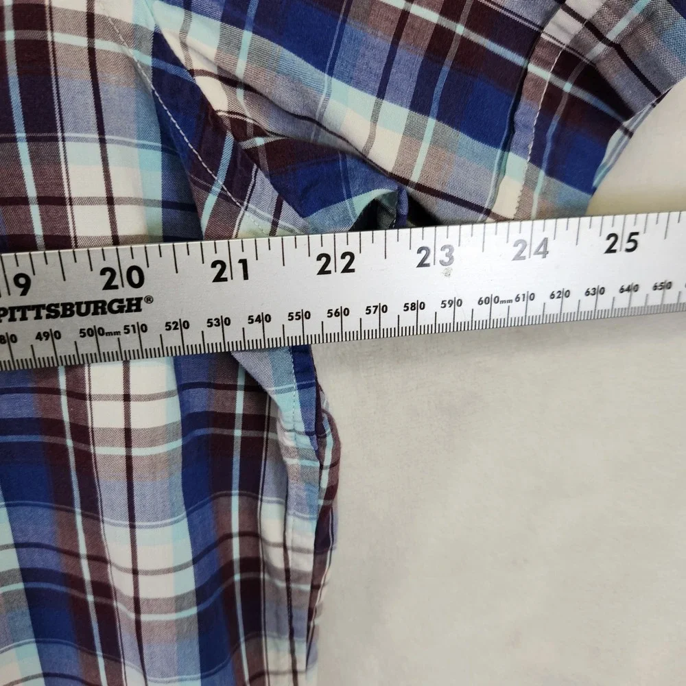 Banana Republic Soft Wash Plaid‎ Short Sleeve Button Down Shirt Blue Mens Large